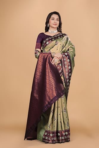Image of Traditional Banarasi Silk 5.50 Meter Saree With 0.8 Meter Unstitched Blouse Piece For Wedding, Family Function, Festival And Special Occasion