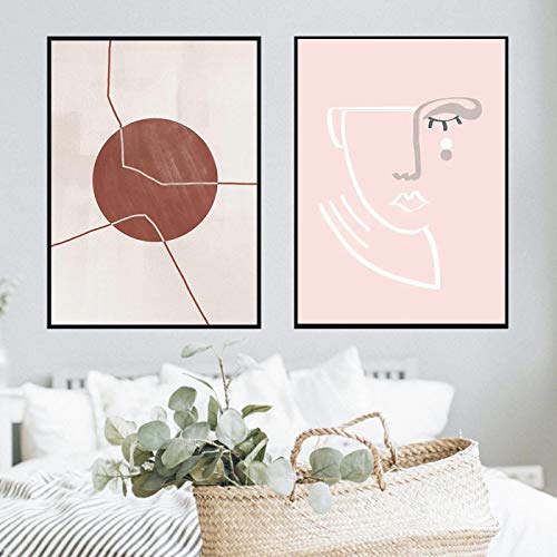 Pintura abstracta en lienzo para salón moderno set de dos carteles nórdicos con cara de mujer