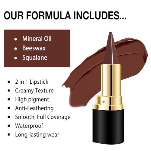 Image of Kaely Dark Brown Gradient Matte Lipstick Lip Liner Pencil for Women, 2-in-1 Flawless Contour Gradual Ombre Effect Lipliners Pencil Lip Gloss Makeup Waterproof, labiales mate 24 horas originales, 15