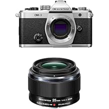 OM SYSTEM Olympus OM-3 Silver Micro Four Thirds System Travel Camera Weather Sealed 5-Axis Image Stabilization with OM SYSTEM Olympus M.Zuiko Digital 25mm F1.8 II for Micro Four Thirds Camera System