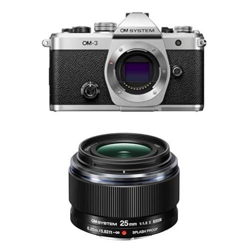 Image of OM SYSTEM Olympus OM-3 Silver Micro Four Thirds System Travel Camera Weather Sealed 5-Axis Image Stabilization with OM SYSTEM Olympus M.Zuiko Digital 25mm F1.8 II for Micro Four Thirds Camera System