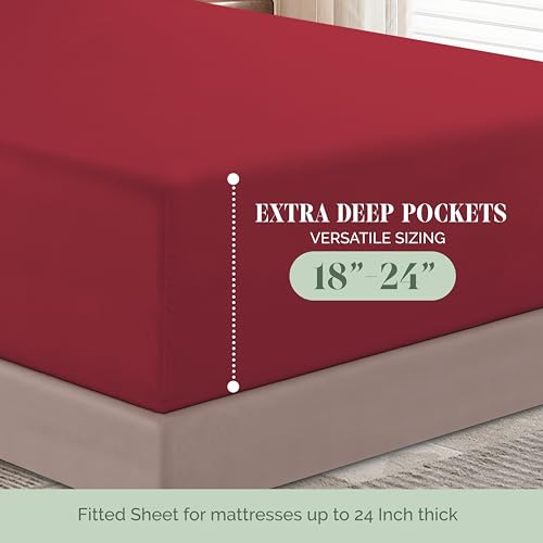 Elegant Comfort Luxurious 1500 Premium Hotel Quality Microfiber 4-Piece Sheet Set, 18-24 Inches Deep - Extra Deep Pocket Sheets - Ultra Soft 4PC Deep Pocket Sheets, King, Burgundy