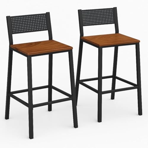 Image of Sheesham Wood Bar Stool, Set of 2 | Backrest & Footrest, For Home Kitchen Counter, For Cafe Restaurant Bar Counter