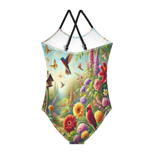 Hummingbird Flowers Butterflies Bathing Suits for Girls Swimsuit Summer Beach Swimwear One Piece Swimsuits2