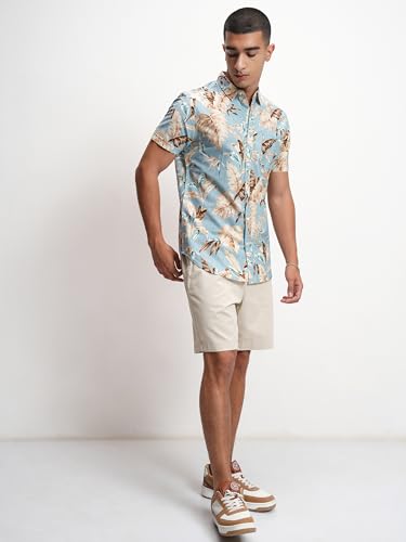 Image of Highlander Men's's Slim Fit Floral Printed Casual Shirt | Elegant Design with Short Sleeves & Button Closure a Refined Casual Look