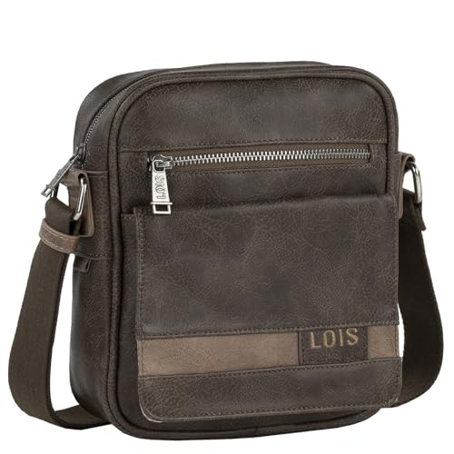 Lois - Men's Leather Crossbody Messenger Bag Stylish Herrentasche Umhängen Leder Shoulder Bag Vintage Lederhandtasche Herren Casual Travel, Braun
