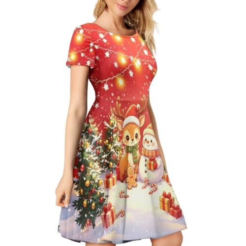 Image of AFPANQZ Womens Casual Summer Lightweight Vintage Dress Short Sleeve Midi Dress Knee-Long Luxury Formal Dress