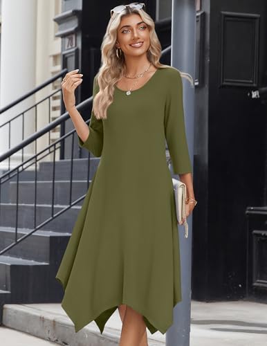 Image of Zeagoo Midi Dresses Women 2026 Dress 3 /4 Sleeve Casual Dresses with Pockets A Line Summer Beach Sundress