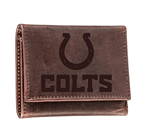 Team Sports America NFL Indianapolis Colts Brown Wallet | Tri-Fold | Officially Licensed Stamped Logo | Made of Leather | Money and Card Organizer | Gift Box Included