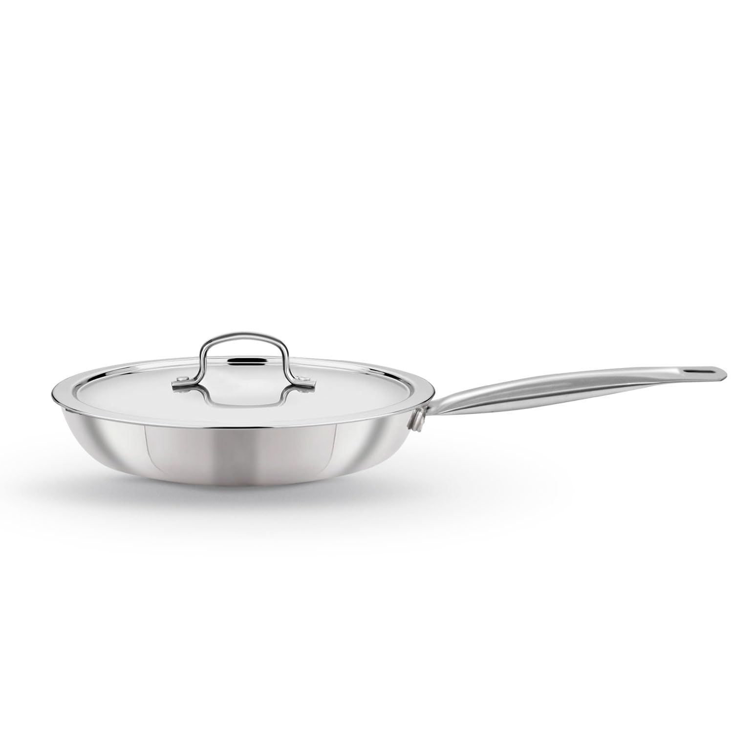 Kichera Triply Stainless Steel Fry Pan Tube Handle with Lid | Small, 22cm, 1.7Ltr, 1.2kg |Induction & Gas Friendly | 3 Layer Frying Pan Food Safe, Durable, Dishwasher Safe, Easy to Clean, Non Toxic