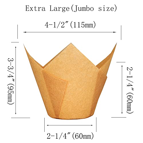 Qlsmypkg Extra Large Jumbo Muffin Greaseproof Paper Baking Cupcake Cups, 2-1/4" X 3-3/4" Natural Tulip Baking Cup Case Of 125 Pcs (Extra Large ) (125) #TOP1