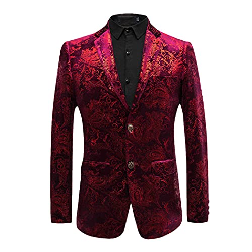 Blazer en velours homme motif cachemire floral veste dorée élégante de mariage grande taille