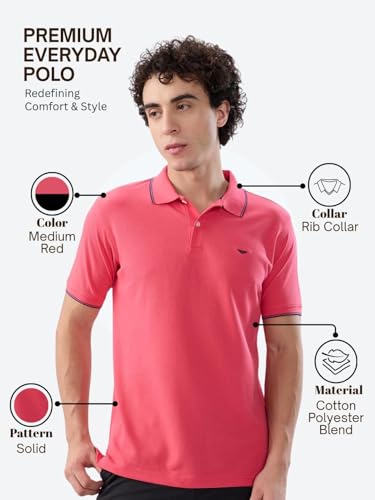 Image of Park Avenue Men Slim Fit Solid Pattern Cotton Polyester Blend Half Sleeve Polo Neck Casual T-Shirt