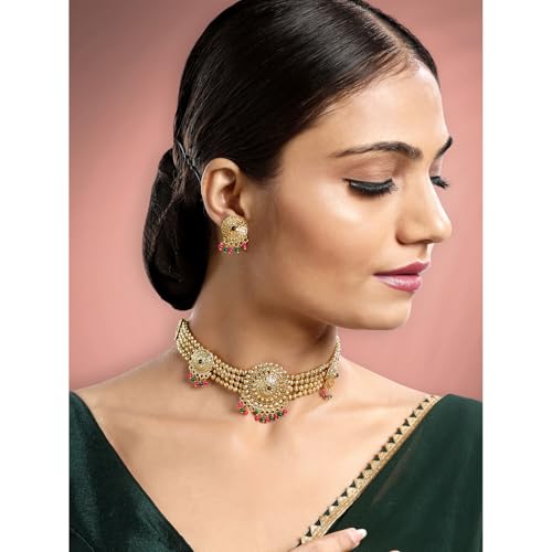 Image of Peora Gold Plated Bridal Jewellery Set with Kamarband Gift for Women Indian Traditional Ethnic Wedding