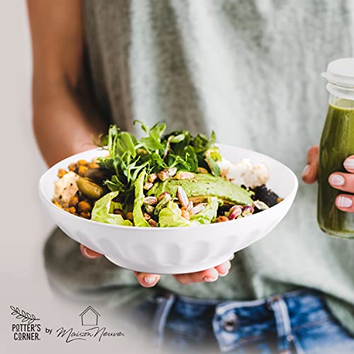 Potter's Corner By Maison Neuve 4-Pc Dinner Bowls Set - 8.25 In / 30 Oz Ceramic Bowl Set Of 4 - Chip Resistant, Dishwasher & Microwave Safe - Serving Bowls For Pasta, Salad, Or Soup (Snow White) #TOP2