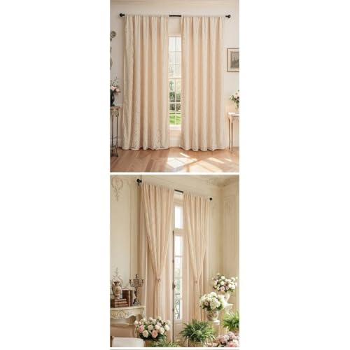 Rideaux en dentelle en polyester beige aux finitions soignées - 7