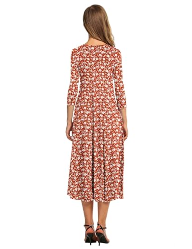 Image of HOTOUCH Women's 3 /4 Sleeve A-line and Flare Midi Long Dress