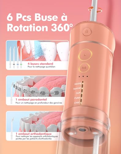 Hydropulseur rechargeable avec 5 modes de pression et réservoir de 180ml