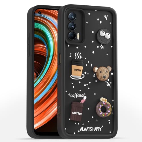 Image of Pikkme Back Cover for Realme X7 5G | 3D Bear Silicone Cute & Fun Coffee Cartoon | Full Body Protection Bumper Case (Black)