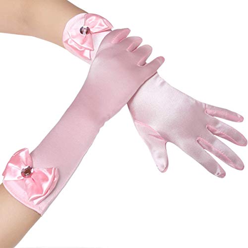 Image of FancyDressWale Girls Satin Long Gloves for Princess Dress Up Party With Bows