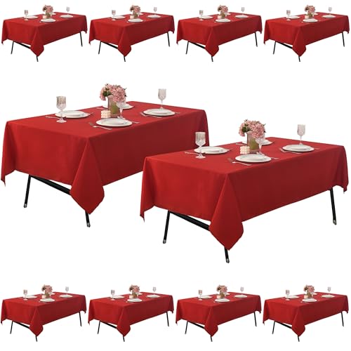 ZarzaaSik 10-Pack 60x102 inch Red Table Cloths, Solid Stain and Wrinkle Resistant Oblong Tablecloth, Premium Plain Weave Polyester Fabric Rectangle Table Linen Covers for Hotel, Wedding by ZarzaaSik - Used condition - US$39.96