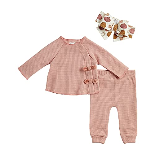 Image of Mud Pie Baby Girls' Pumpkin Waffle 3 Piece Set, Pink, 0-3 Months