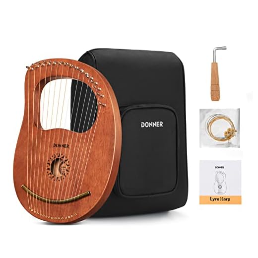 Donner Lyre Harp 16 Cuerdas Sillín de metal de caoba, estilo de la antigua Grecia con llave de afinación y bolsa negra, DLH-003