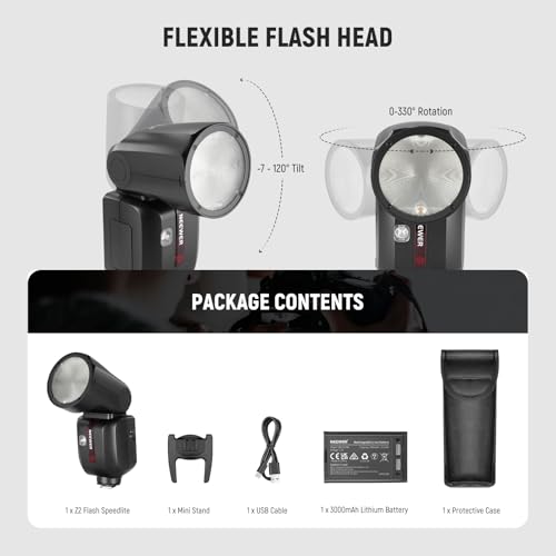 NEEWER Z2-F 2.4G TTL Round Head Camera Flash Speedlite Compatible with Fujifilm, 76Ws 1/8000s HSS Flash Upgraded UI, 2 Modeling Lamps TTL/M Quick TCM Switch 7.2V/3000mAh Battery 600 Full Power Flash - image 9