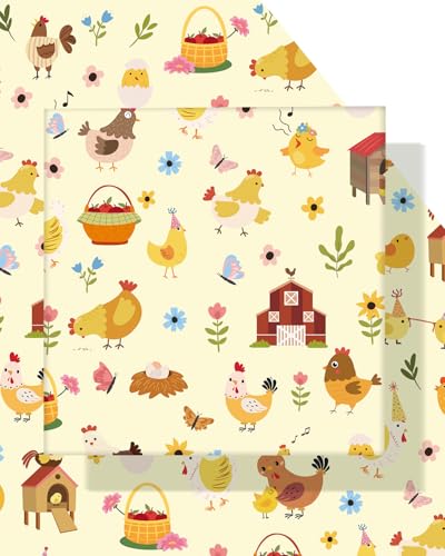 Pineraap Chicken Wrapping Paper Roll - Farm Animal Theme Gift Wrap for Birthday Baby Shower & Country Party Decor 17 Inch x 16.5 Feet