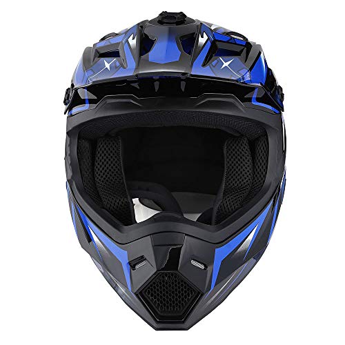 1Storm Adult Motocross Helmet Bmx Mx Atv Dirt Bike Helmet Racing Style Hf801 + Motorcycle Bluetooth Headset: Sonic Blue #TOP7