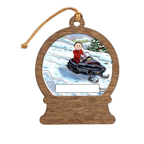 PrintedPerfection.com Personalized Snowmobile - Male Wooden Snow Globe Shaped Christmas Ornament
