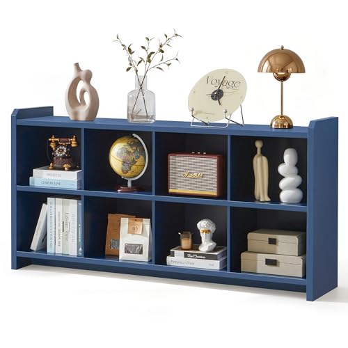 Image of 8 Cube Low Storage Organizer, 63 inch Long Horizontal Bookshelf,Blue