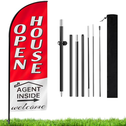 7.9FT Open House Signs for Real Estate Agents Business Open House Flag and Pole Kit Feather Flag Banners Open Signs for Outside Business Advertising