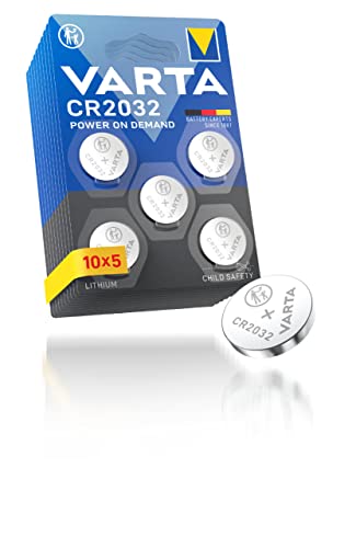 VARTA Pilas de Botón CR2032, paquete de 50, Power on Demand, Lithium, 3V, embalaje seguro para niños, para dispositivos Smart Home, llaves de coche y otras aplicaciones