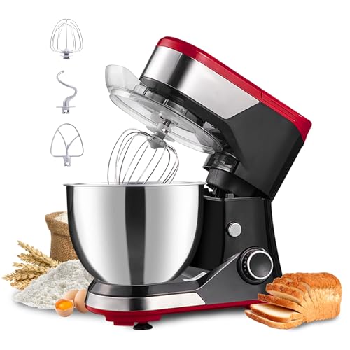 P'RICH - Batidora de pie, 5.3QT, batidora eléctrica de alimentos, 8 velocidades para uso diario con batidor de huevo, gancho de masa, batidor plano (YM602 negro)