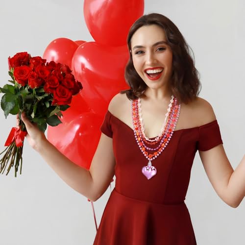 Ecally 360 Pcs Valentine's Day Heart Shaped Bead Necklace Bulk Pink Red Heart Bachelorette Party Necklaces for Valentine's Day Accessories Bachelorette Party Favors Decorations Gift, 11 Styles by Ecally - Image 4