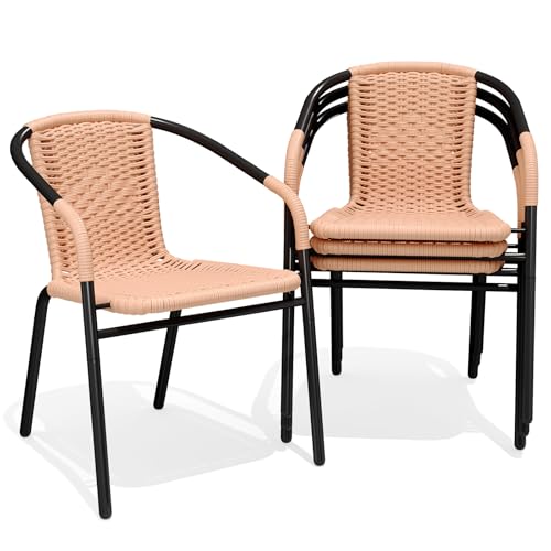JEAREY Outdoor Dining Chairs Set of 4, Stackable Rattan Patio Chairs, Beige