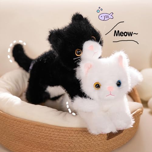 Image of PEACH CAT Cat Stuffed Animal 12 inch Realistic Kitten Plushies Soft Plush Toys Gifts for Kids Black