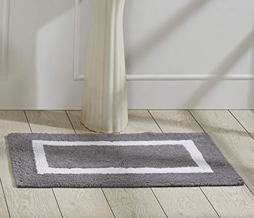 Better Trends 100% Cotton Hotel Collection Bath Mats, Gray & White Bath Mat - Tufted, Reversible & Absorbent & Machine Washable Bath Mats for Bathtubs, Rain Showers and Under The Sink, 21