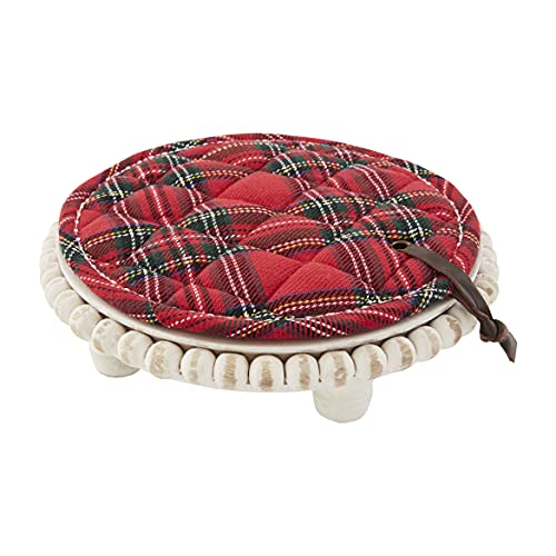 Mud Pie White Beaded Trivet & Tartan Set, Trivet 2 1/2
