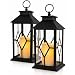 Banberry Designs Decorative Lanterns - Black Decorative Lantern with a Flameless LED Pillar Candle and 5 Hour Timer - Outdoor Lighting - Set of 2-13"H