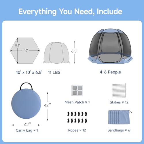 Alvantor 10'x10' Pop Up Screen House Tent, Instant Outdoor Gazebo with Mosquito Netting & UPF 50+ Sun Protection, Portable Canopy Shelter for Patio, Backyard, Camping (4-6 Person),Charcoal Gray by Alvantor - Used condition - Image 8