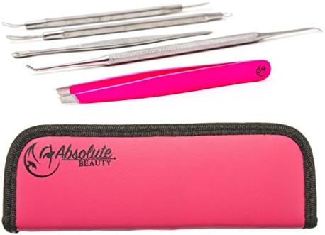 Best Quality Blemish & Blackhead Remover Kit Comedone Extractor with Tweezers-Professional Quality Blackhead Extractors and Eyebrow Tweezers-Hot Pink-Skin Care Kit-Blemish Tools-Comedone-Acne-Bla.