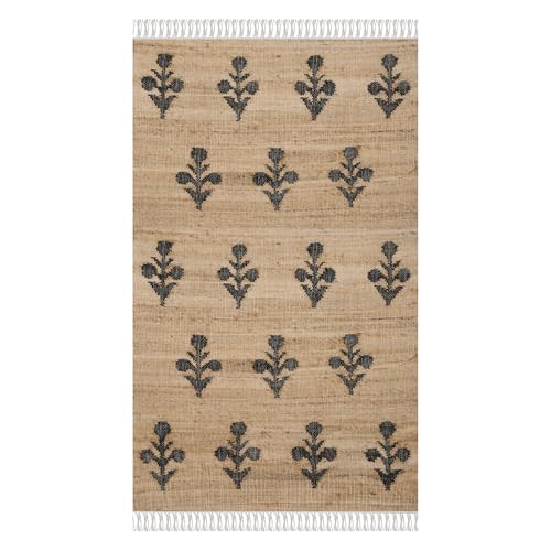 Beige & Black Kilim Wool Jute Rug – Boho Vintage
