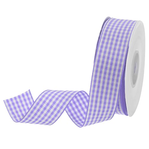 DMiotech 1 Inch 25 Yards Gingham Ribbon, Checkered Ribbon Plaid Ribbon for Gift Wrapping Decoration Art Craft DIY, Purple and White