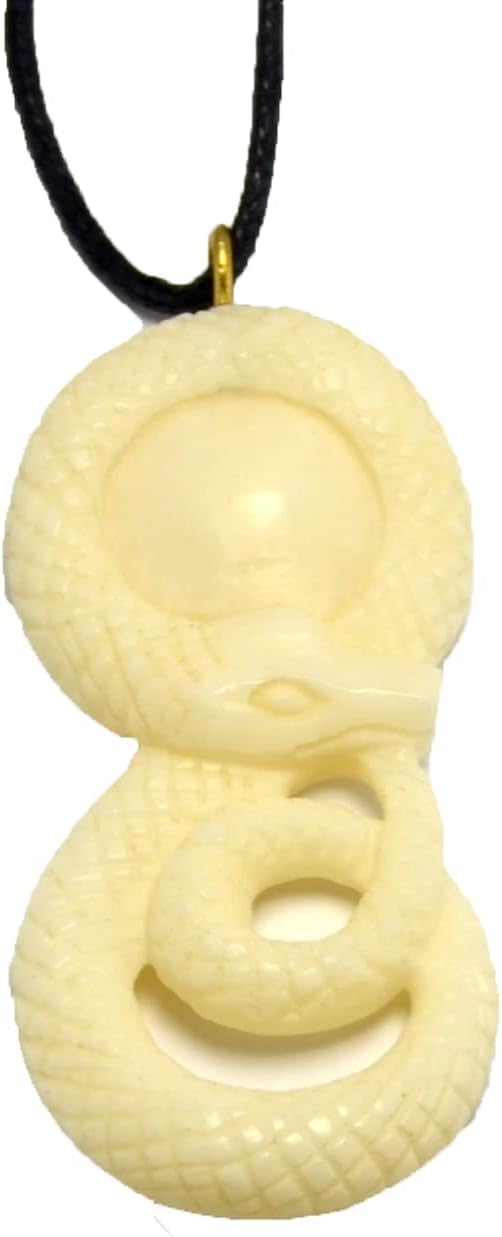 Orochi - Water Buffalo Bone Pendant, Hand Carved Wood, Snake Pendant, Serpent Pendant
