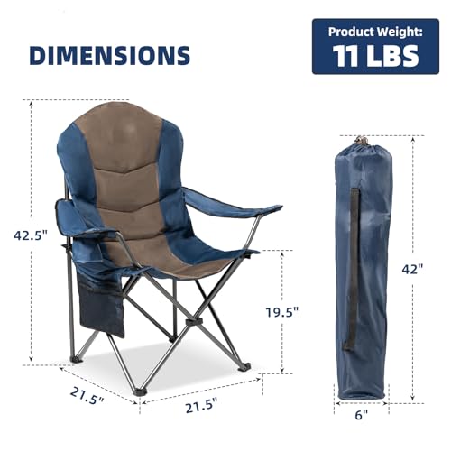 Foristrail 2 Pack Folding Camping Chairs for Adults - High Back Padded Portable Outdoor Lawn Chairs 400lbs Capacity, Adjustable Armrests - Lightweight Camp Chairs Set (Blue & Brown) の商品画像 1