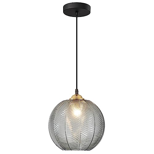KCO Lighting Modern Smoke Gray Glass Pendant Light Kitchen Island Large Globe Farmhouse Pendant Lighting Adjustable Black Striped Glass Hanging Ceiling Lighting Fixtures Dining Room Lights by KCO - Used condition - US$46.05