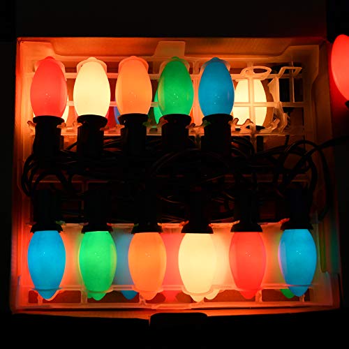Konictom 25Ft Outdoor Multicolor Ceramic Christmas String Lights,C9 Vintage Opaque Christmas String Lights for Patio Garden Xmas Tree Decoration,C9/ E17 Candelabra Base, Green Wire by Konictom - Image 3