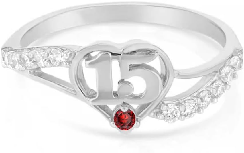 10K 14K 18K Gold Sweet 15 Birthstone Ring 10K Solid Gold Engraved Name 15th Ring Birthday Gift for Women